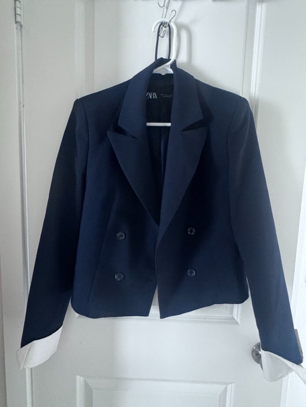 ZARA Navy Cropped Double-Breasted Blazer - Size S- Color: Navy